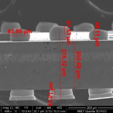 Cквозное заполнение отверстий оловом в кремнии.